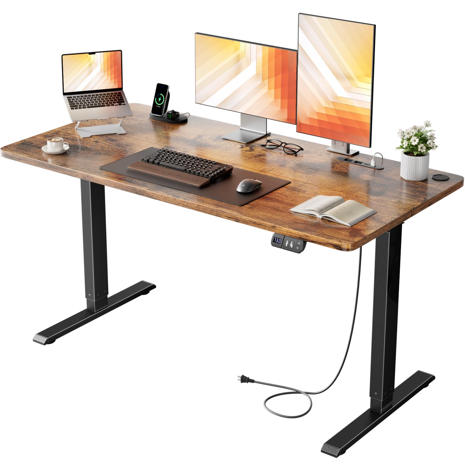 HLDIRECT 昇降デスクコンセント付き電動 オフィスワークテーブル 高さ72-117cm 幅100cm 奥行き60cm 【耐荷重80kg・高さ記憶機能付き】スタンディングデスク 自動静音昇降 収納フック搭載 パソコンデスク 組立て簡単|Maison Outre