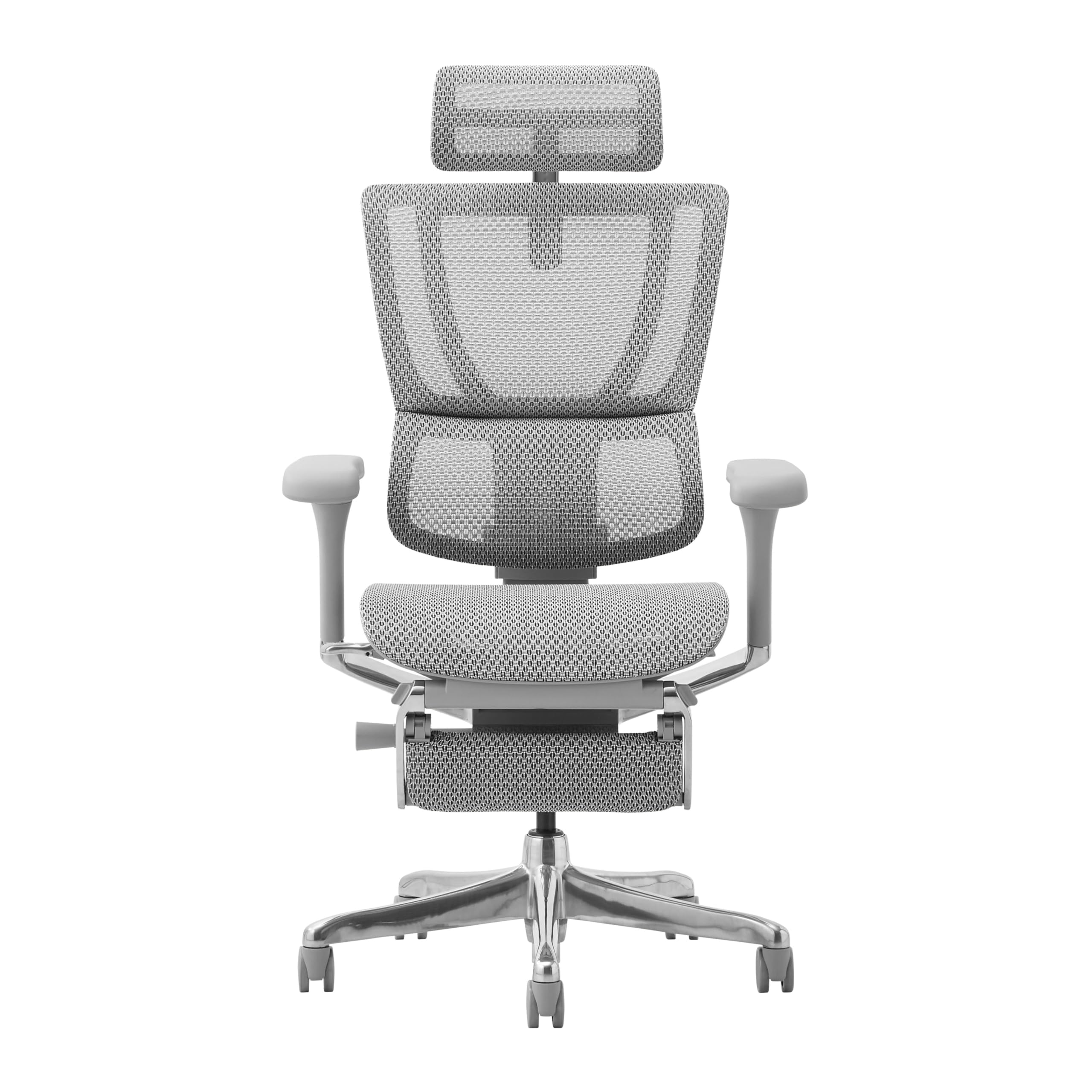 エルゴヒューマン2(Ergohuman2) オフィスチェア ヘッドレスト付き オットマン内蔵 昇降式 メモリーロッキング機能付き PUキャスター フィット2 フレーム：グレー メッシュ：ホワイト FIT2-LPL-DR-GF-WH 関家具 459649｜Maison Outre