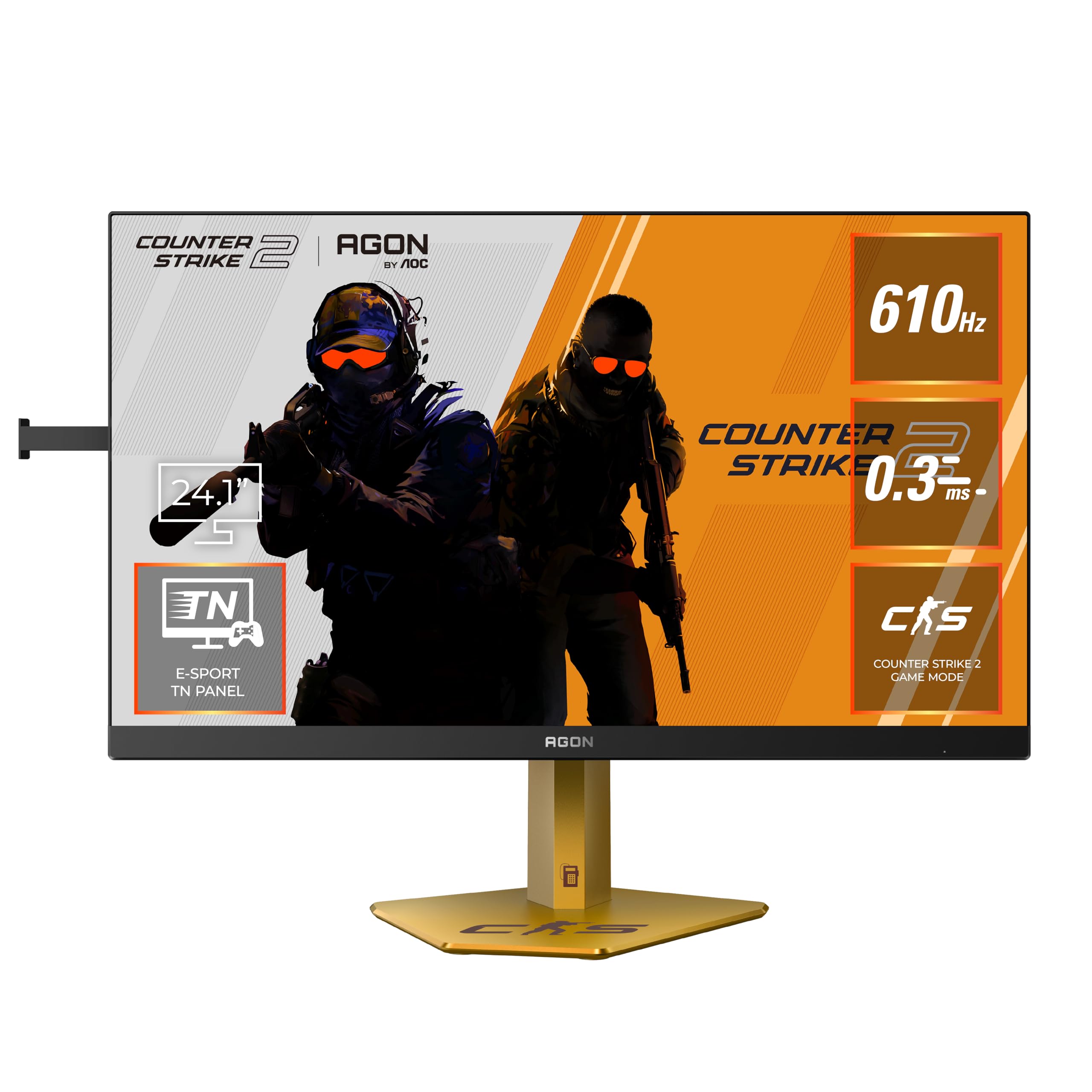 AOC ゲーミングモニター CS2コラボ特仕版 24.1インチ, FHD@610hz, 応答速度0.3ms, E-sport TN, G-Sync compatible, HDMI2.1x2/ DP1.4x1, DisplayHDR400認証, 高さ調節,｜Maison Outre