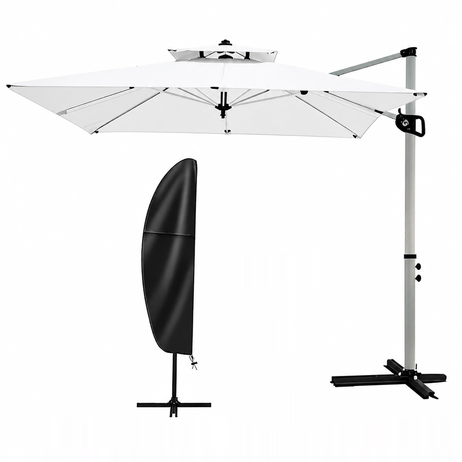 【2026新登場】ガーデンパラソル 大型 220/250cm ガーデンパラソル風強 角度調節 UVカット 高強度 撥水 ベンチレーション 風抜け 自立式 庭 テラス カフェ アウトドア (オフホワイト, 直径250cm)｜Maison Outre