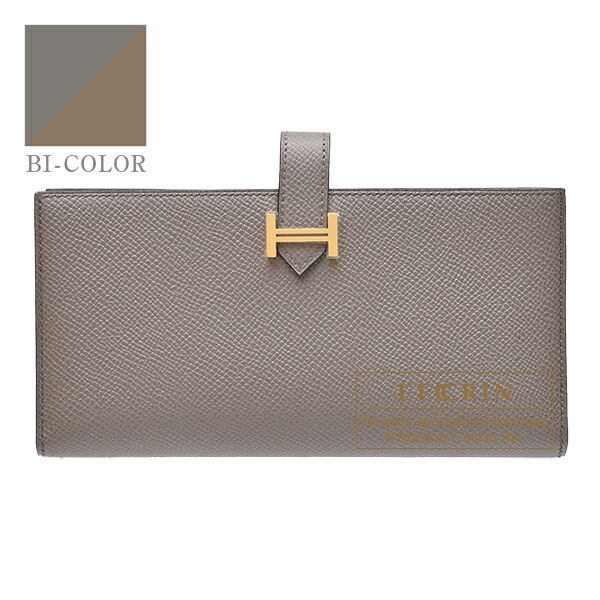 エルメス ベアンスフレヴェルソ エタン/エトゥープ ヴォーエプソン ゴールド金具 HERMES Bearn Soufflet Verso Etain/Etoupe grey Epsom leather Gold hardware