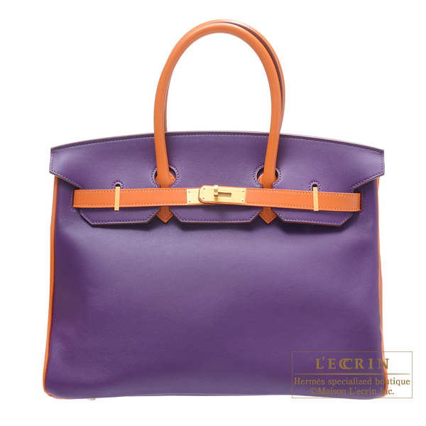 Lecrin Boutique Tokyo: Hermes Personal Birkin bag 35 Ultraviolet/Orange Swift leather Mat Gold ...