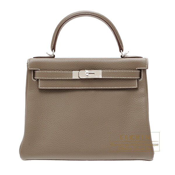 Hermes kelly Bag 28 retourne etoupe Grey clemence Leather silver Hardware