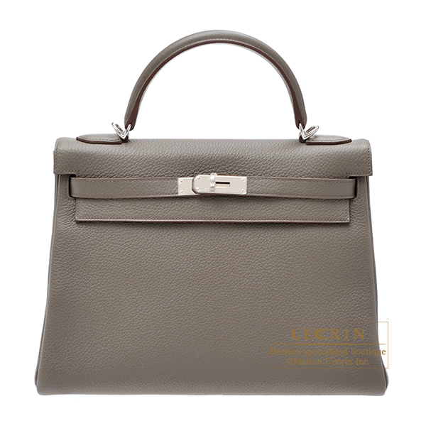 Lecrin Boutique Tokyo: Hermes Kelly bag 32 Retourne Etain Clemence leather Silver hardware ...