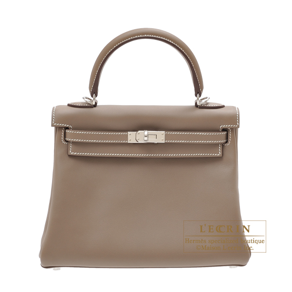 Hermes　Kelly Bag 25　Retourne　Etoupe Grey　Swift Leather　Silver Hardware