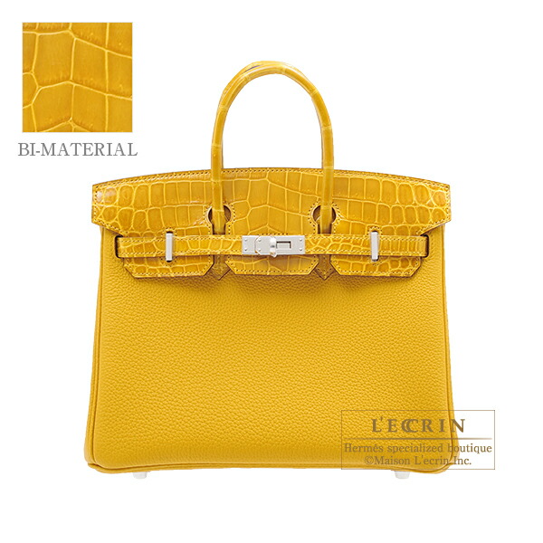 Hermes birkin Touch Bag 25 jaune Ambre togo Leather Niloticus Crocodile Skin silver Hardware