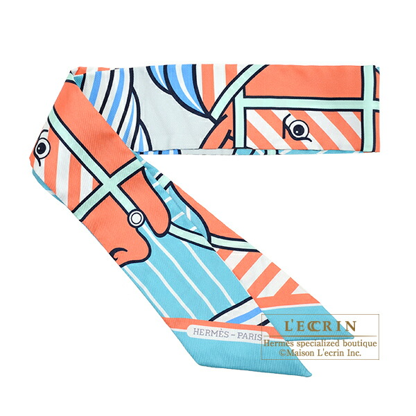 楽天市場 エルメス ツイリー カドリージュ バヤデール アクア ヴューローズ ブルージーン シルク Hermes Twilly Quadrige Bayadere Aqua Vieux Rose Blue Jean Silk 西麻布レクラン