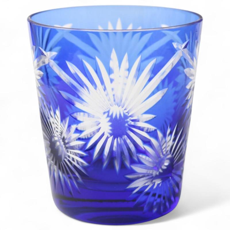 J-kitchens 水影 切り子ガラス 水飲み 優勝杯 Φ80xH90粍 280竓 花紋 青緑色 美匠 Current Model