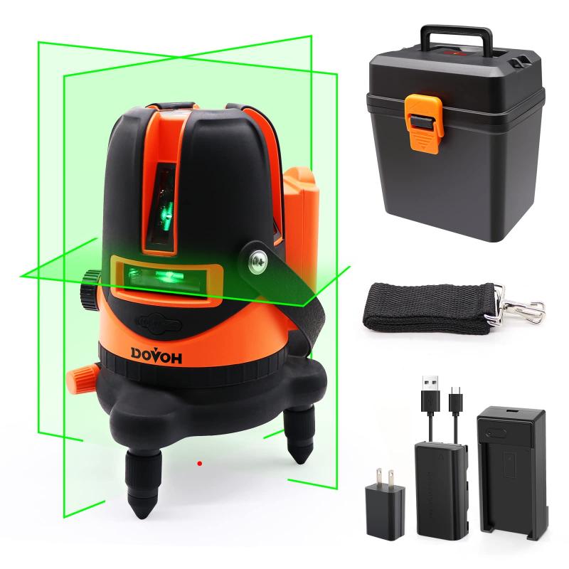 DOVOH レーザー墨出し器 5ライン グリーンレーザー水平器 レーザーレベル 高精度 高輝度レーザー 4方向大矩ライン照射 Type-C充電ケーブル付き｜メゾンクローバー