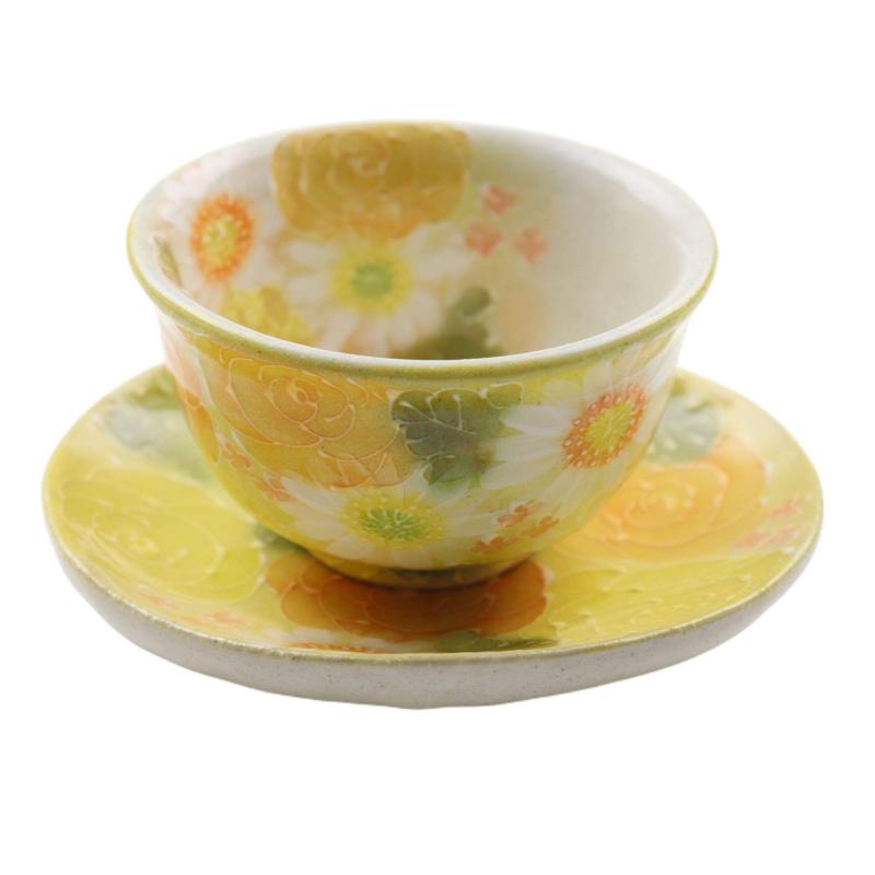 工房ゆずりは 黄彩色絵花 茶菓セット 手造り 手描き 瀬戸焼 陶器 母の日 敬老の日 プレゼント 海外へのお土産 ラッピング 無料 7,167円