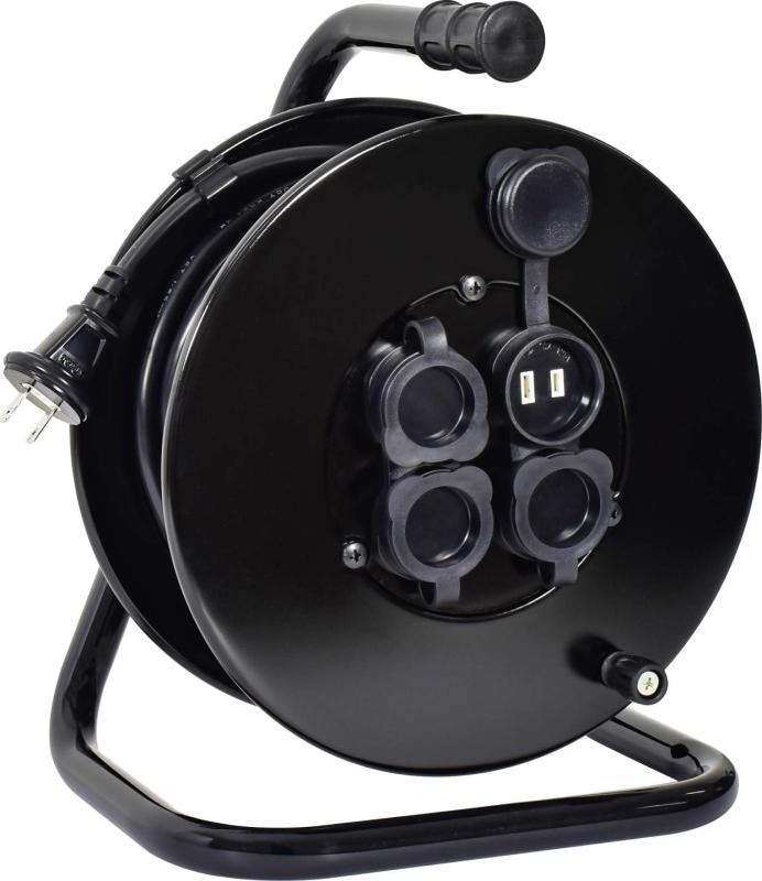 日動工業 コードリール 100V 防雨防塵型 差込4口 アースなし ナイスリール 20m NGW20-BK|メゾンクローバー
