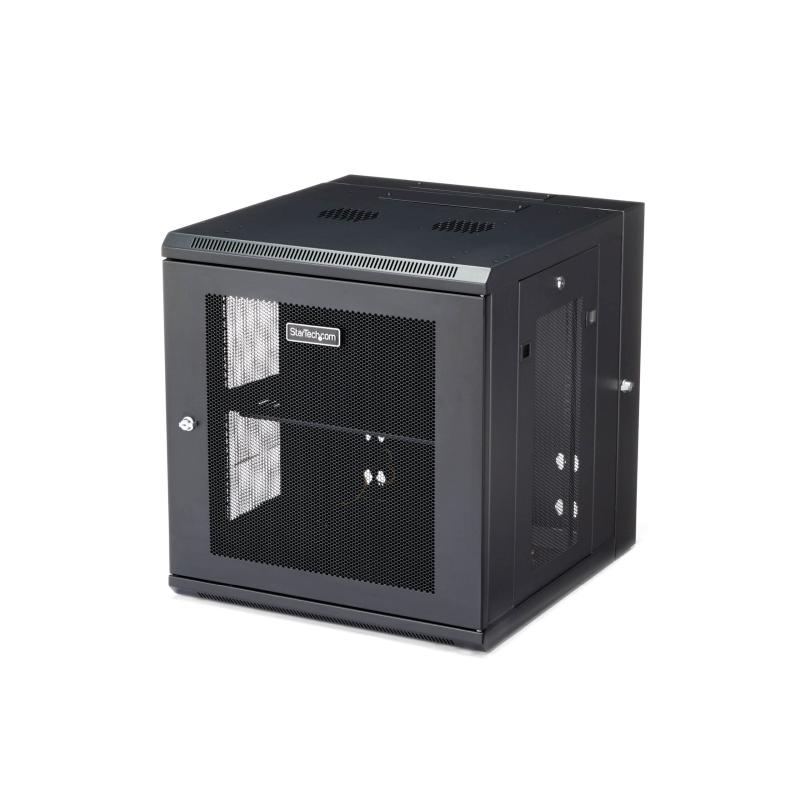 StarTech.com 19インチ サーバーラック/12U/4ポスト/壁掛けタイプ/取付奥行6cm - 50cm/ロック付きラックキャビネット/通気スリット・メッシュ/180度ヒンジ RK1224WALHM ブラック