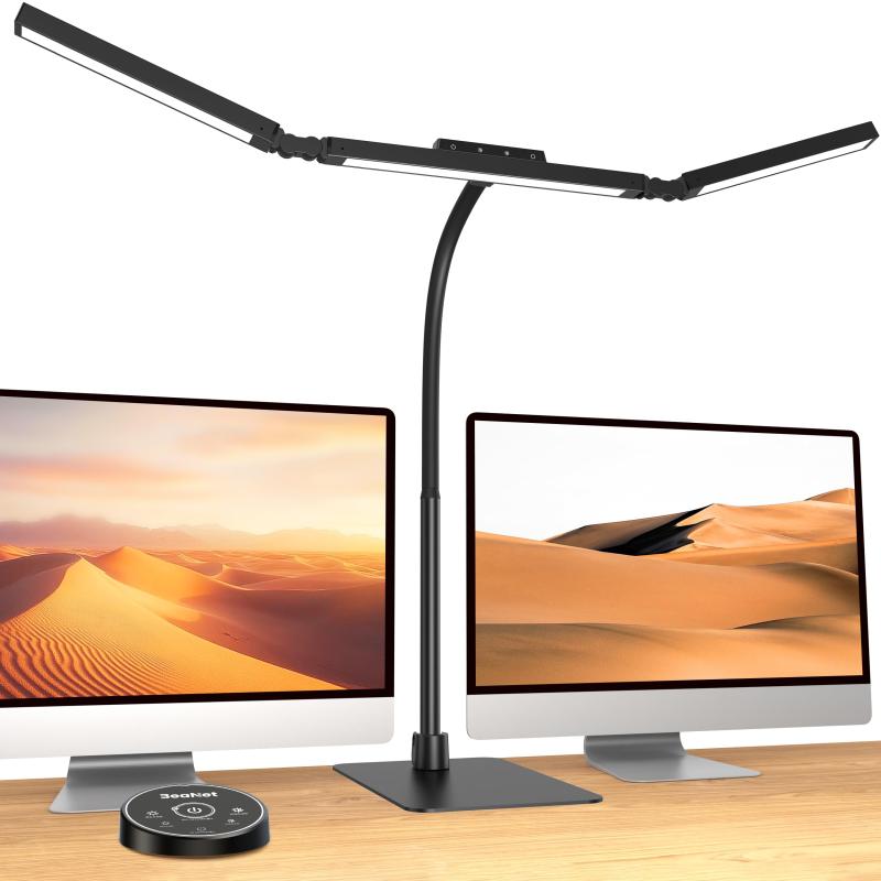 BeaNet デスクライト LED 「幅980mm・大型ベース・3光源Max+版・無線リモコン・24W・独立制御・2000Lx」 4段階調光調色 環境補助光 電気スタンド 「PSE認証済」幅広 スタンドライト 多角度調節 卓上 10,139円