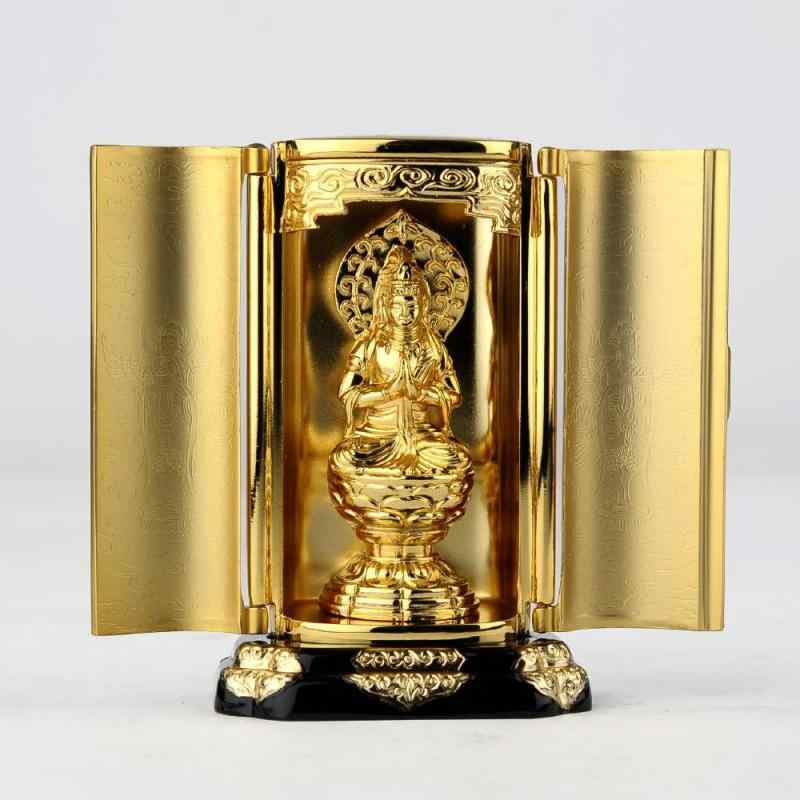 仏像 勢至菩薩 厨子入り(金メッキ/24金) 仏師:渡辺景秋 原型_(午年生まれ)十二支守り本尊 干支 高岡銅器(せいしぼさつ)