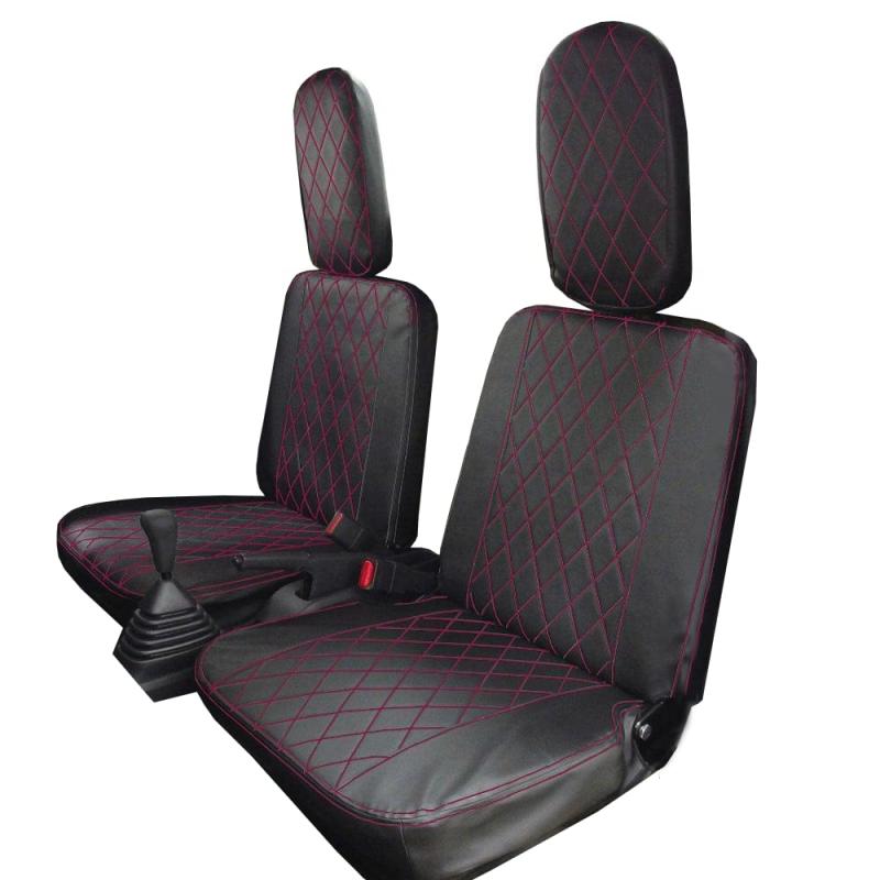 ボンフォーム(BONFORM) ダイハツ S500P/S510P ハイゼットトラック専用(H26.9～) ソフトレザー ダイヤキルトデザイン シートカバー 黒レザー＆赤ステッチ【軽トラック車1台分セット】
