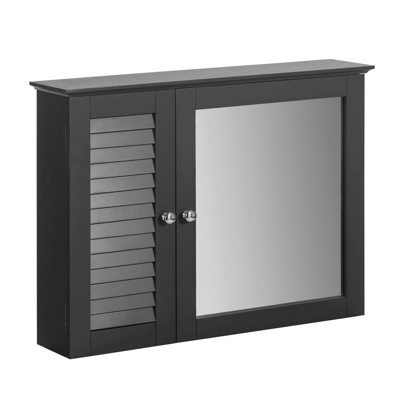 SoBuy ミラーキャビネット 浴室ミラー 洗面所用キャビネット おしゃれ 収納棚付き 木製 北欧風 幅65×奥行15×高さ49cm 洗面所 収納 お風呂鏡 ミラー 玄関鏡 壁掛けミラー|メゾンクローバー
