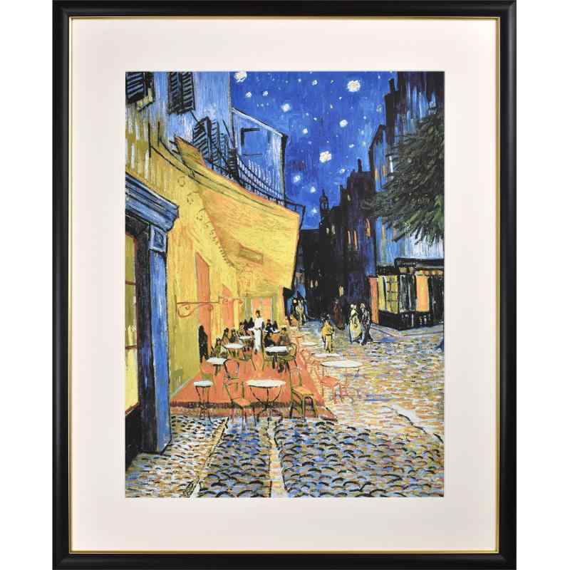 日本晴れの街美術館 線描 額絵 ゴッホ 『夜のカフェテラス』 額入り口・入口 ［紐、引っかかり付］