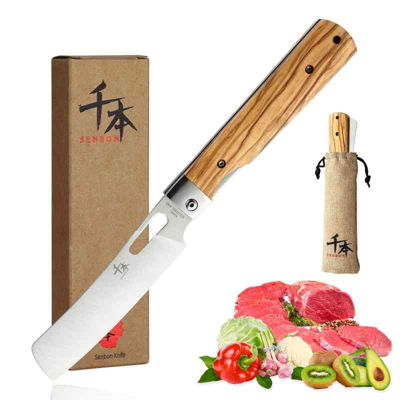 SENBON 440 Forged Stainless Steel Sharp Folding Chef Knife Peeling Utility Knife Fruit Knife Colorful Wood Handle Camping Barbe