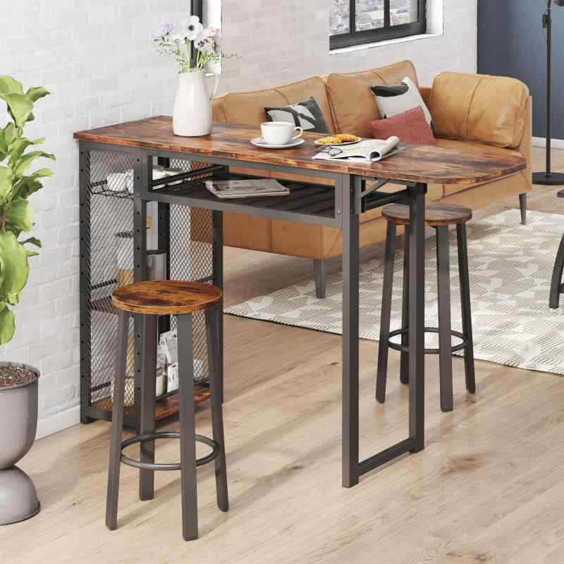 Bestier ダイニングテーブルセット カウンターハイテーブル 3点セット 幅140×奥行き40×高さ91cm バーテーブル キッチン お洒落 シンプル