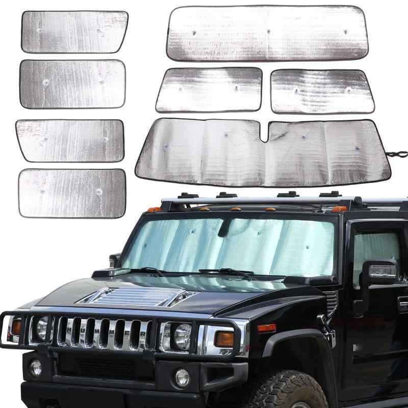 METYOUCAR ハマー H2 2003-2009に対応 サンシェード 車用サンシェード 駐車 遮光 断熱 日焼け対策 紫外線対策 折りたたみ 簡単取り付け カー用品 8点セット(フルウィンドウガラス用)|メゾンクローバー