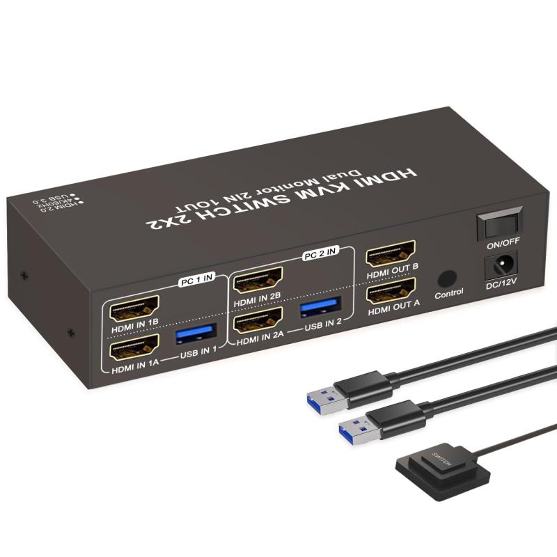 3 モニター 同?出力 SW232 8K 60Hz USB3.0 KVM 切替器 SW221 HDMI 2入力3出力 スイッチャー セレクター 2PC 共有 4USB ポート キーボード マウス 手動