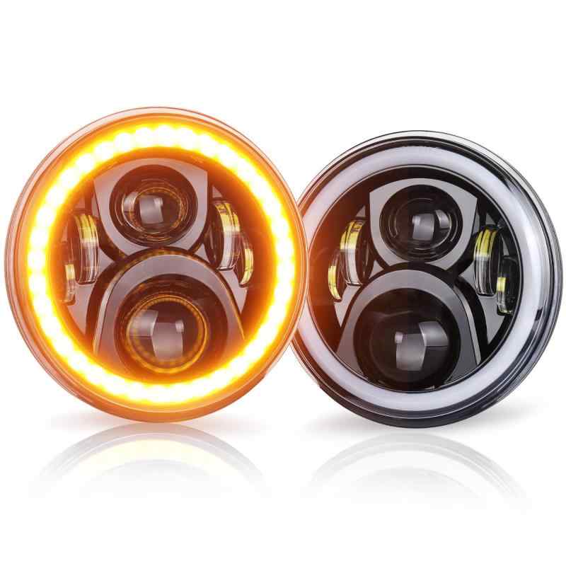 XPLIGHT 7インチ led ヘッドライト ジムニー jkラングラー ヘッドライト DRL【白】とウインカー【琥珀色】機能付き jeepラングラージムニートヨタFJクルーザー対応 二個セット ブラック 一年