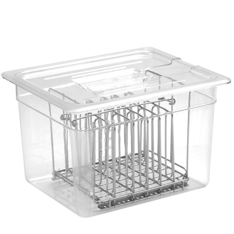 Beemyi冷ややかさ膳立て器 入れもの 無意味さ膳立て器 入れもの 専用貯蔵タンク 入れもの 蓋付き添い人 6列 中仕切り ステンレス鋼仕合わせ 水準記憶装置 水電気容量11L 澄み切った貯蔵タンク