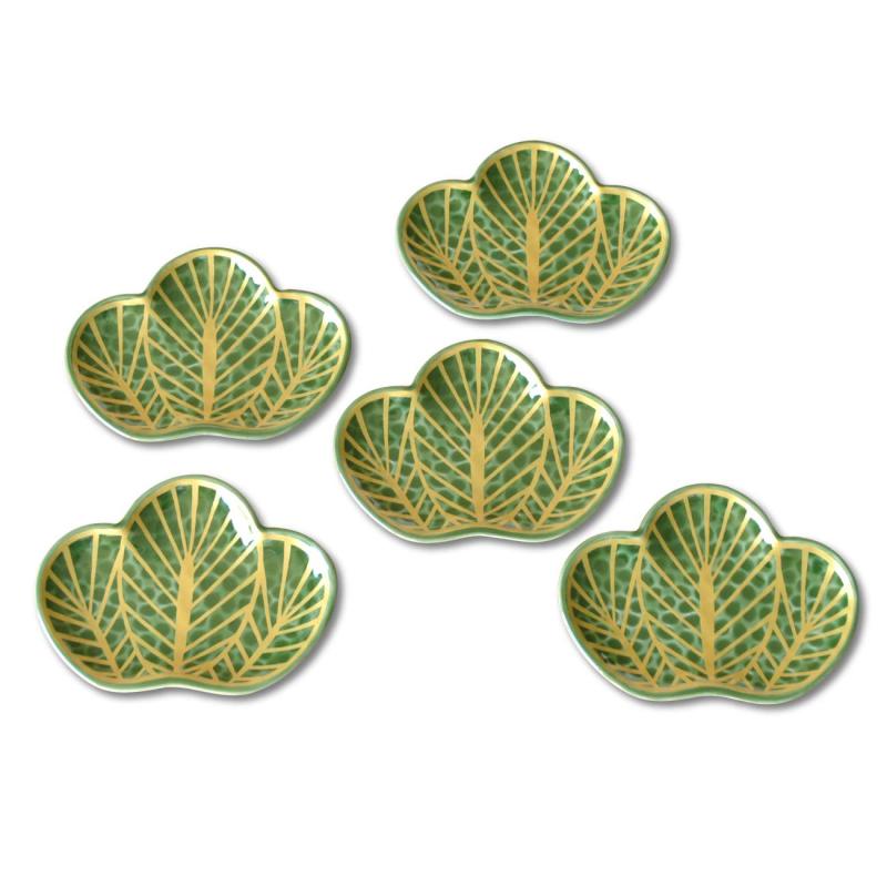 正月 食器 和食器 小皿 松葉 縁起物 有田焼 幸松葉(緑)小皿 5枚セット 化粧箱入り|メゾンクローバー