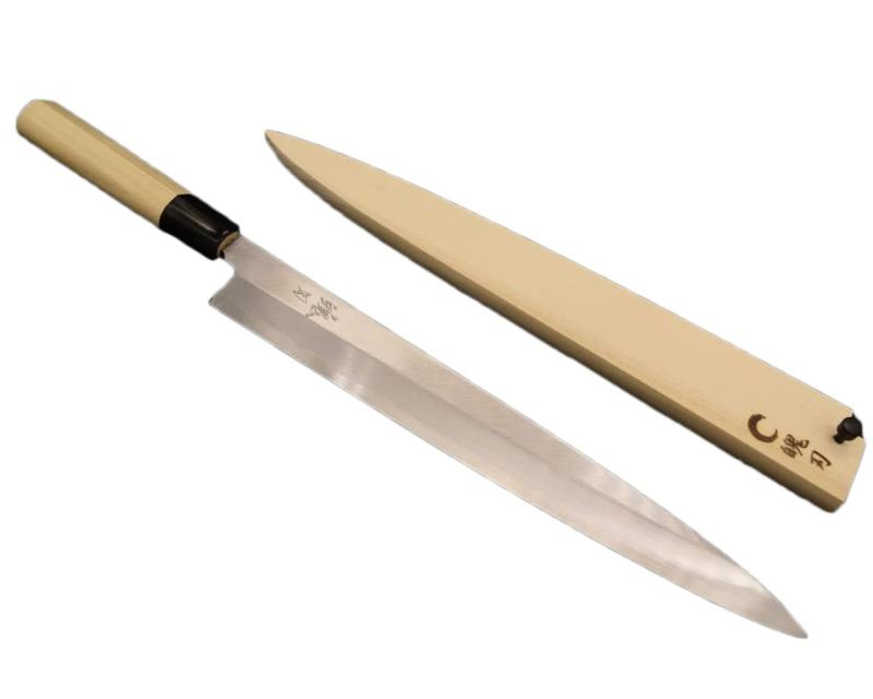 堺製プロ仕様 魄刃 Hakuba 本霞白二鋼 柳刃包丁9寸 270mm 刺身包丁 水牛角柄 鞘ピン付 日本製 Made in Japan