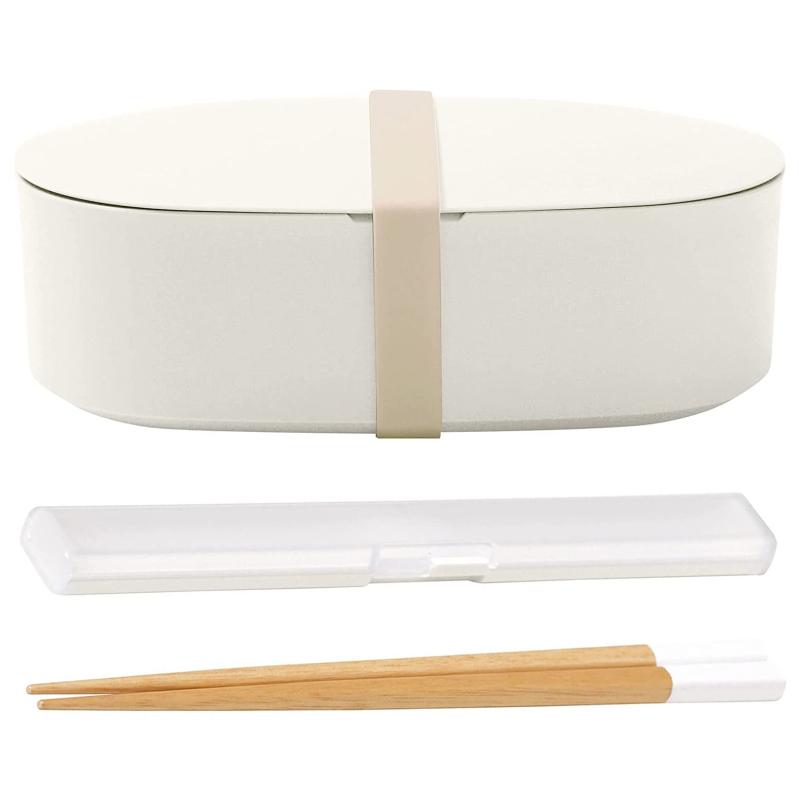 ansio (アンシオ) お弁当箱 2点セット 650ml (ふわっと盛れる/電子レンジ対応/食洗器対応) 日本製 (ランチボックス/箸 箸箱セット) 新生活 (ホワイト)