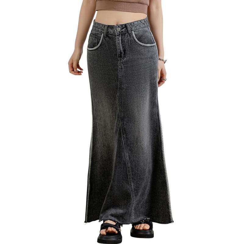 TRIPP NYC ダークグレー デニム プリーツスカート 洗える/大人気定番/特許技術】LONG PLEATS DENIM SKIRT プリーツ