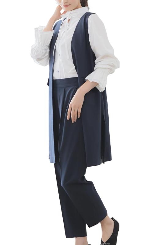 [リリヤーノ] ジレ ブラウス パンツ セット レディース 長袖 袖スリット リボンタイ 大きいサイズ フォーマル オフィス セレモニー セットアップ｜メゾンクローバー