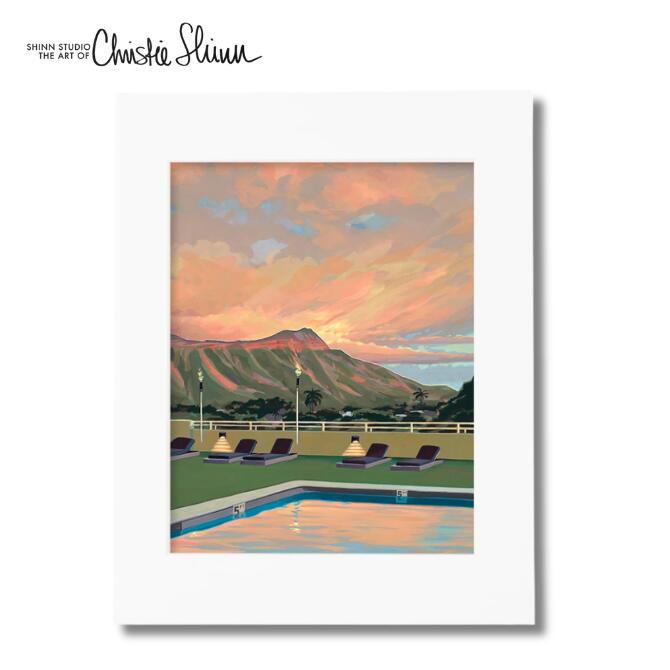 クリスティシン アートプリント DIAMONDHEAD IN GOLD 28.0×35.5cm【Christie Shinn ハワイ ハワイアンアート　ハワイアン雑貨 絵 アーティスト 西海岸風 テイスト　インテリア アート 】