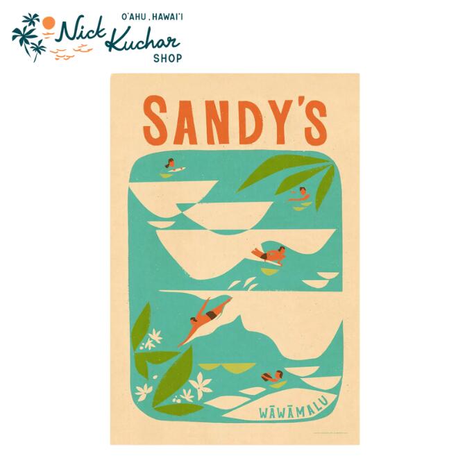 ニックカッチャー ハワイトラベルプリント Sandy's - Sandy Beach Park - 【Nick Kuchar nickkuchar ハワイ 　ハワイアンアート ハワイアン雑貨 ポスター 絵画 絵 ハワイ アーティスト ロイヤルハワイアン ワイキキ 】