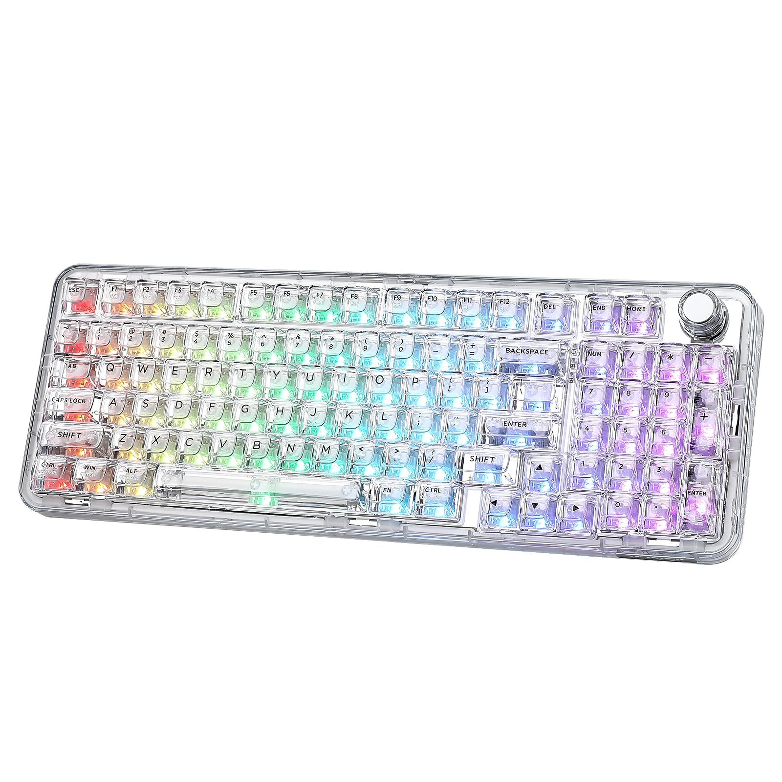 YUNZII X98 QMK/VIA対応 ワイヤレス メカニカル ゲーミングキーボード 透明キーキャップ 3モード接続 BT5.0/2.4GHz/USB-C ホットスワップ可能 潤滑済みスイッチ ガスケット構造 RGBバックライト ノブ付きWin/Mac対