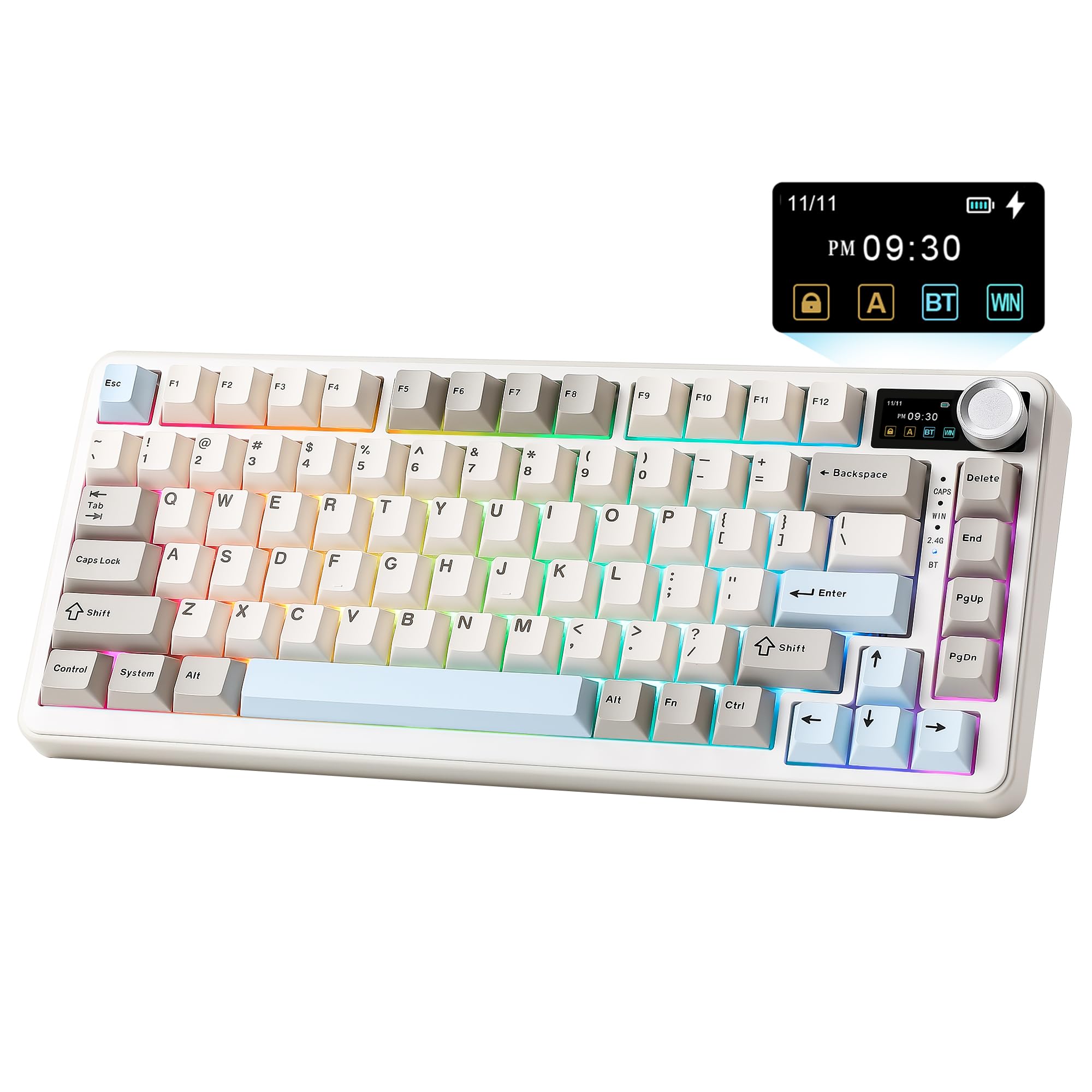YUNZII B75 PRO MAX ワイヤレスメカニカルキーボード 75%英語配列 ディスプレイとノブ付き ホットスワップ可能 ガスケット構造 潤滑済みスイッチ 3モード接続 (Bluetooth/Type-C/2.4G) RGBバックライト Win/M