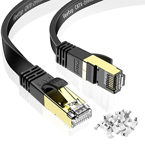Veetop 20m LANケーブル CAT8 フラット 爪折れ防止 難燃性 耐候性 超高速 40Gbps 2000MHz 26AWG 二重シールド 鍍金コネクタ RJ45 企業用 パソコン ルーター PS4 PS5 Xbox等に対応WiFiケーブル (2
