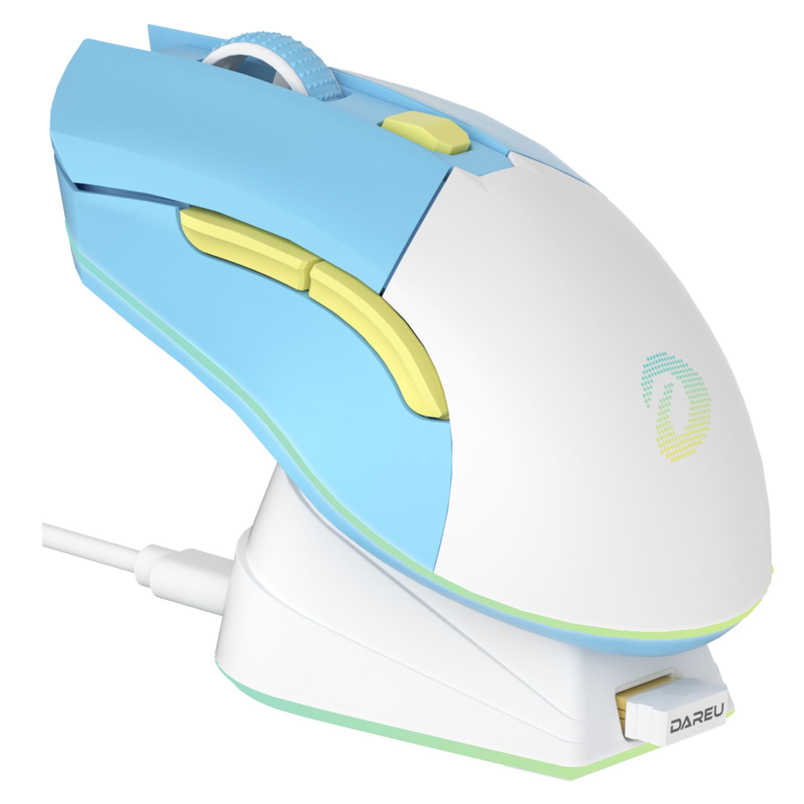 DAREU ゲーミングマウス 無線 水色/ブルー ワイヤレス2.4G/有線USB接続可能 超軽量85g 人間工学 可愛い 12000DPI 充電ドック付き プログラム可能 EM901X【1年間メーカー保証】