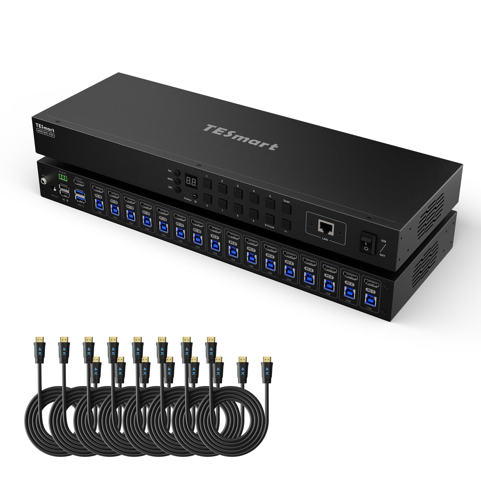 TESmart USB3.0 HDMI KVMスイッチ 16入力1出力 4K@60Hz KVM切替器 16ポート パソコン16台モニター1台切り替え EDIDエミュレーター ホットキー切替 RS232、LANポート 自動スキャン、自動検出機能 リモコン、8|SelectSHOP 岐阜 店