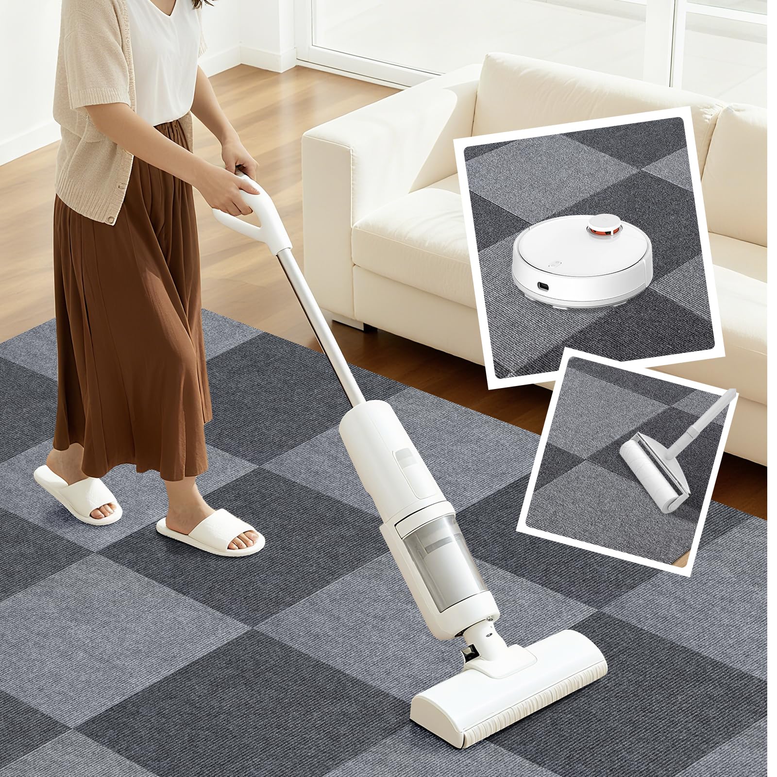 タイルカーペット タイルマット ジョイントマット 【30*30*0.4cm 40枚入】 すべりとめ 吸着カーペット ラグマット 犬 猫 保温 取り付け簡単 ズレない 滑り止め 防音 手洗い/洗濯機対応 (ダークグレー*ライトグレー) YOXU