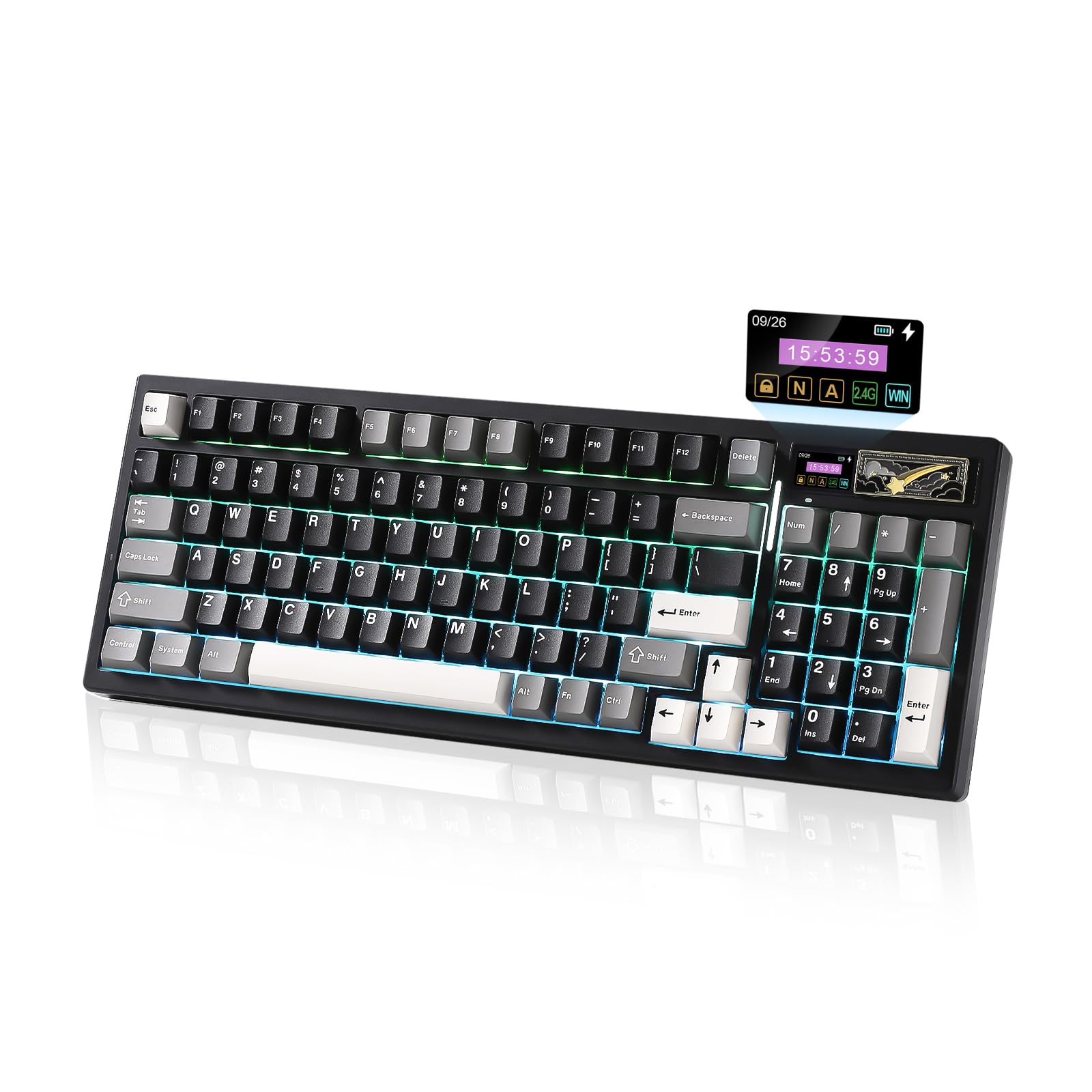 YUNZII IF99 96%レイアウト ワイヤレス ゲーミングキーボード メカニカル bluetooth/2.4G/有線 LCDスクリーン QMK/VIAプログラマブル ガスケット搭載 ホットスワップ RGB Mac/Win対応 (ブラック, ココアクリ 12,709円