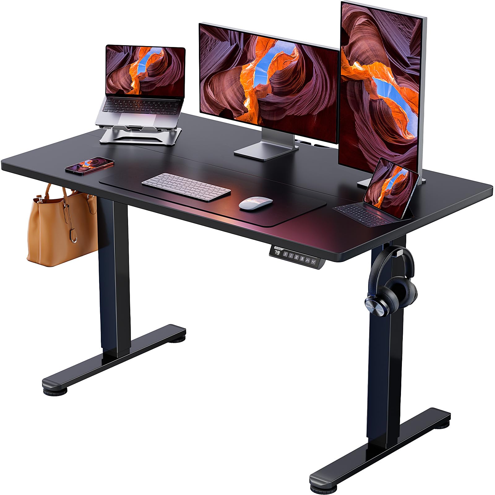 ErGear 電動 オフィスワークテーブル 昇降式デスク スタンディングデスク 幅120cm 高さメモリー機能 上下自動昇降 静音 収納フック付き 机 作業机 テレワーク 【幅120 x 奥行き60 x 高さ72-118cm】(ブラック)