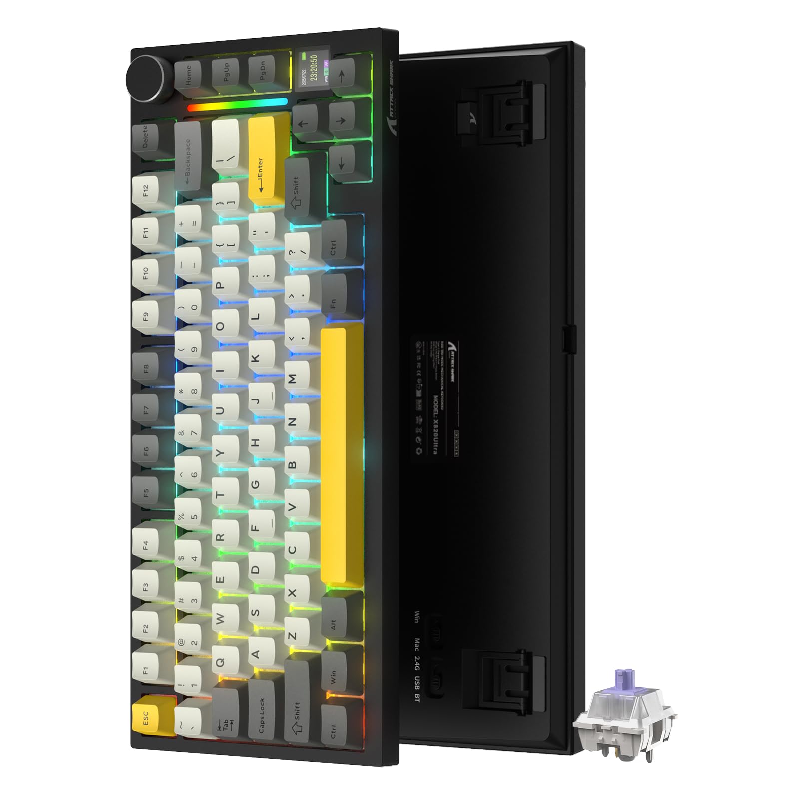 ATTACK SHARK X820Ultra ゲーミングキーボード ギフトスイッチ ブランド 3WAY接続 無線 有線 Bluetooth ワイヤレス 低遅延 ノブ付きTFTスマートディスプレイ テンキーレス 英字配列 ガスケットマウント 4000mAh 10,303円