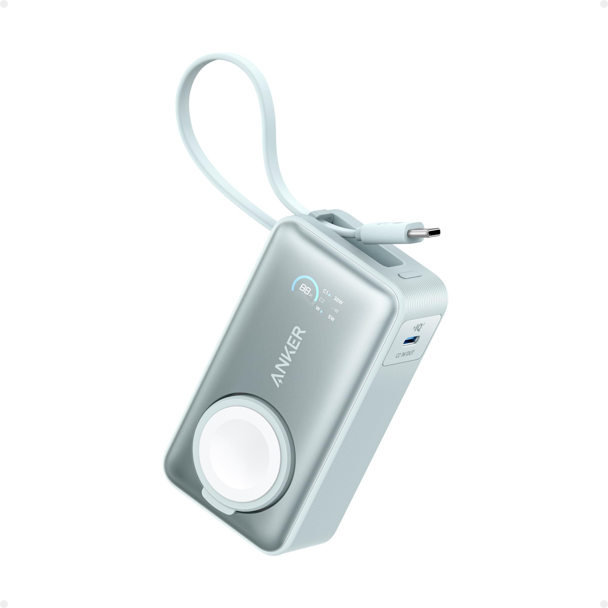 Anker MagGo Power Bank (10000mAh, 35W, For Apple Watch) (モバイルバッテリー 10000mAh 35W出力 大容量 LEDディスプレイ USB-Cケーブル内蔵 一体型 同時充電)【USB PD/Pow