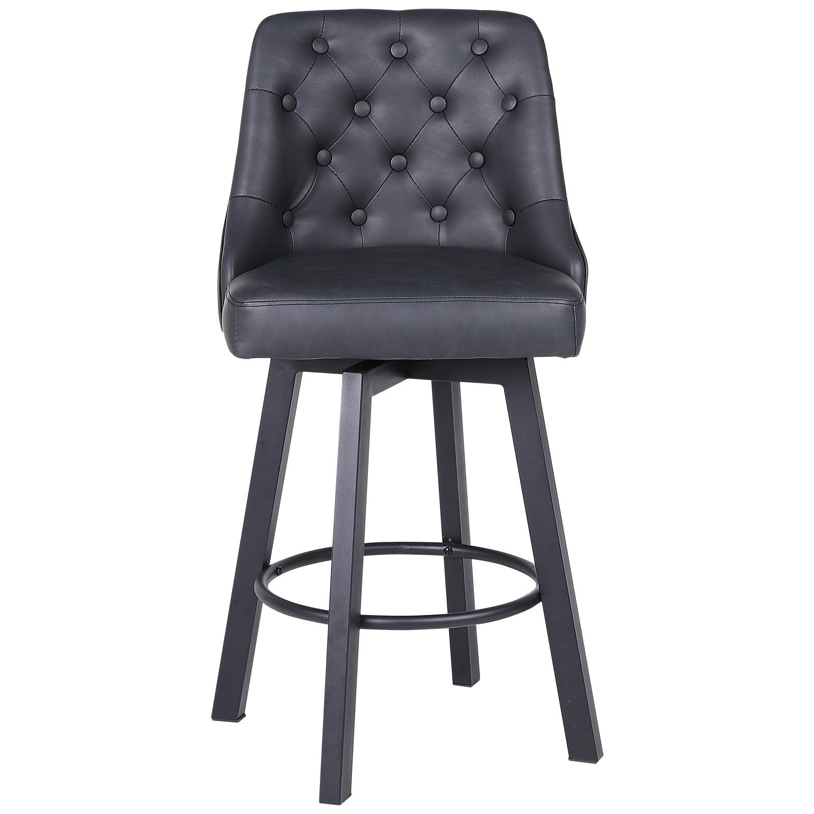 Youhauchair カウンターチェア 1脚 座面高66.5CM 360°回転式 バー椅子 フットレスト付き 撥水PUレザー メンテナンス簡単 耐荷重150KG キッチン島 リビングチェア 業務用 家庭用 職人技 ブラック