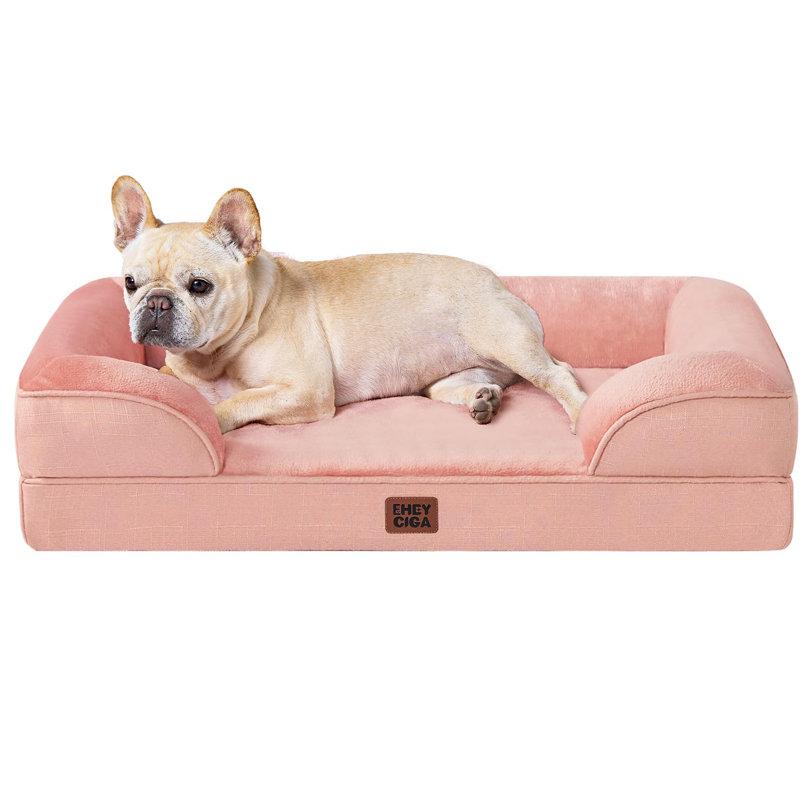 EHEYCIGA 犬 ベッド 冬 ペットベッド 防水 猫 ベッド 洗える 犬用 クッション 高反発 取り外せるカバー 滑り止め オールシーズン 小型犬 中型犬(76x51x16.5cm，ピンク)