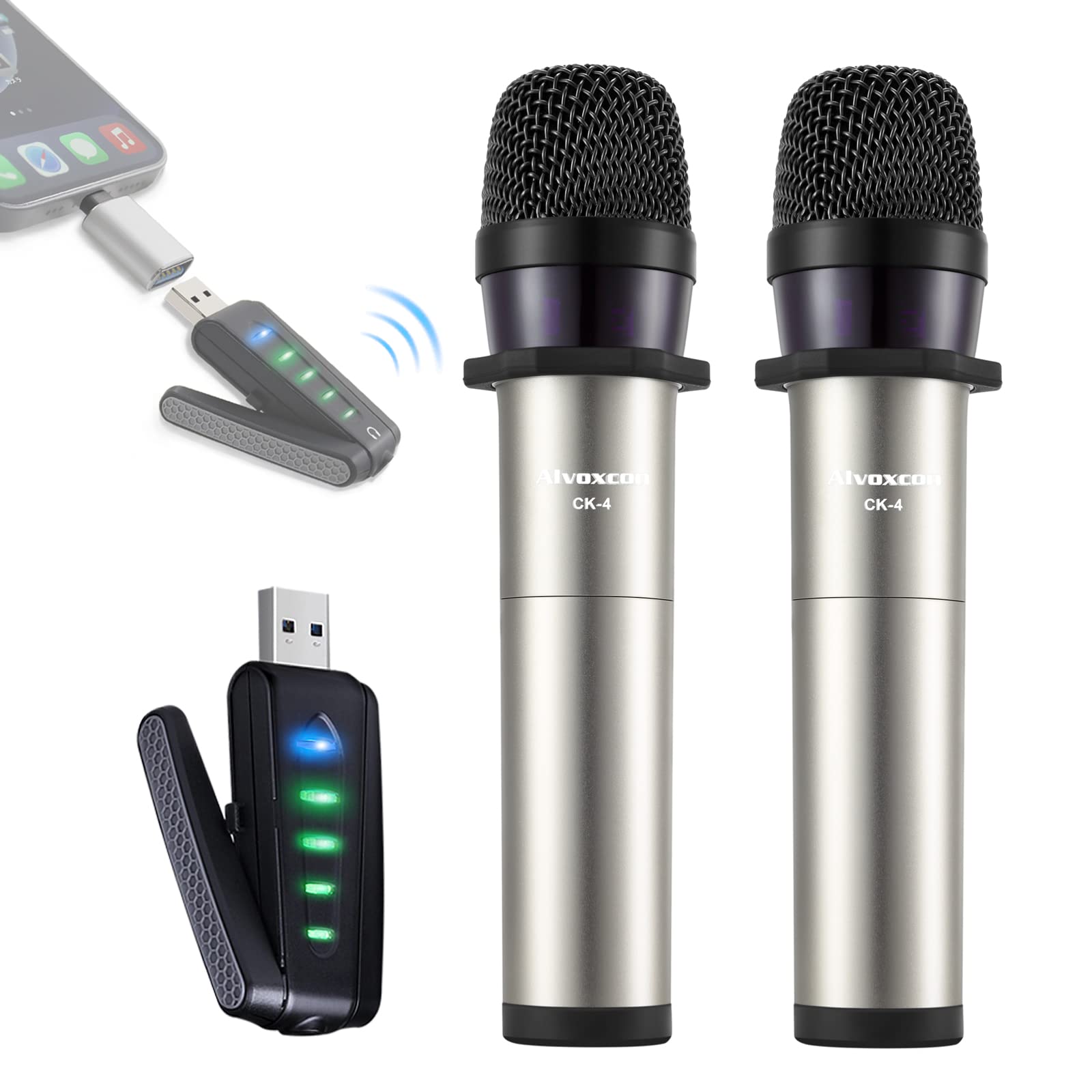 Alvoxcon ワイヤレスマイク USB ハンドヘルド型 UHF 無線 コンデンサーマイク | スピーカー/パソコン/iPhone/Android対応 | ZOOM会議 モニタリング 録音 拡音 配信 コンパクト 日本語説明書付き UM420Pro|SelectSHOP 岐阜 店