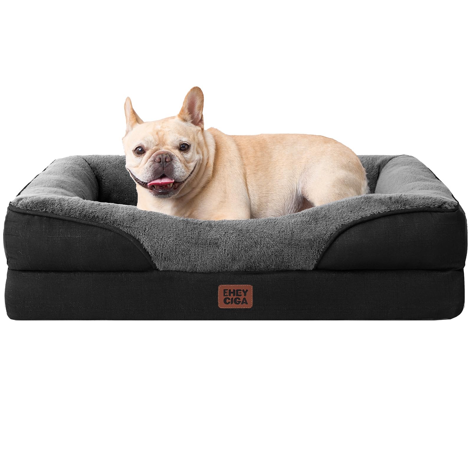 EHEYCIGA 犬 ベッド ペット 犬用ベッド 洗える 防水 猫 ベッド 高反発 M 小型犬 中型犬 クッション 取り外せるカバー 滑り止め （ダークグレー, 76x51x16.5cm）