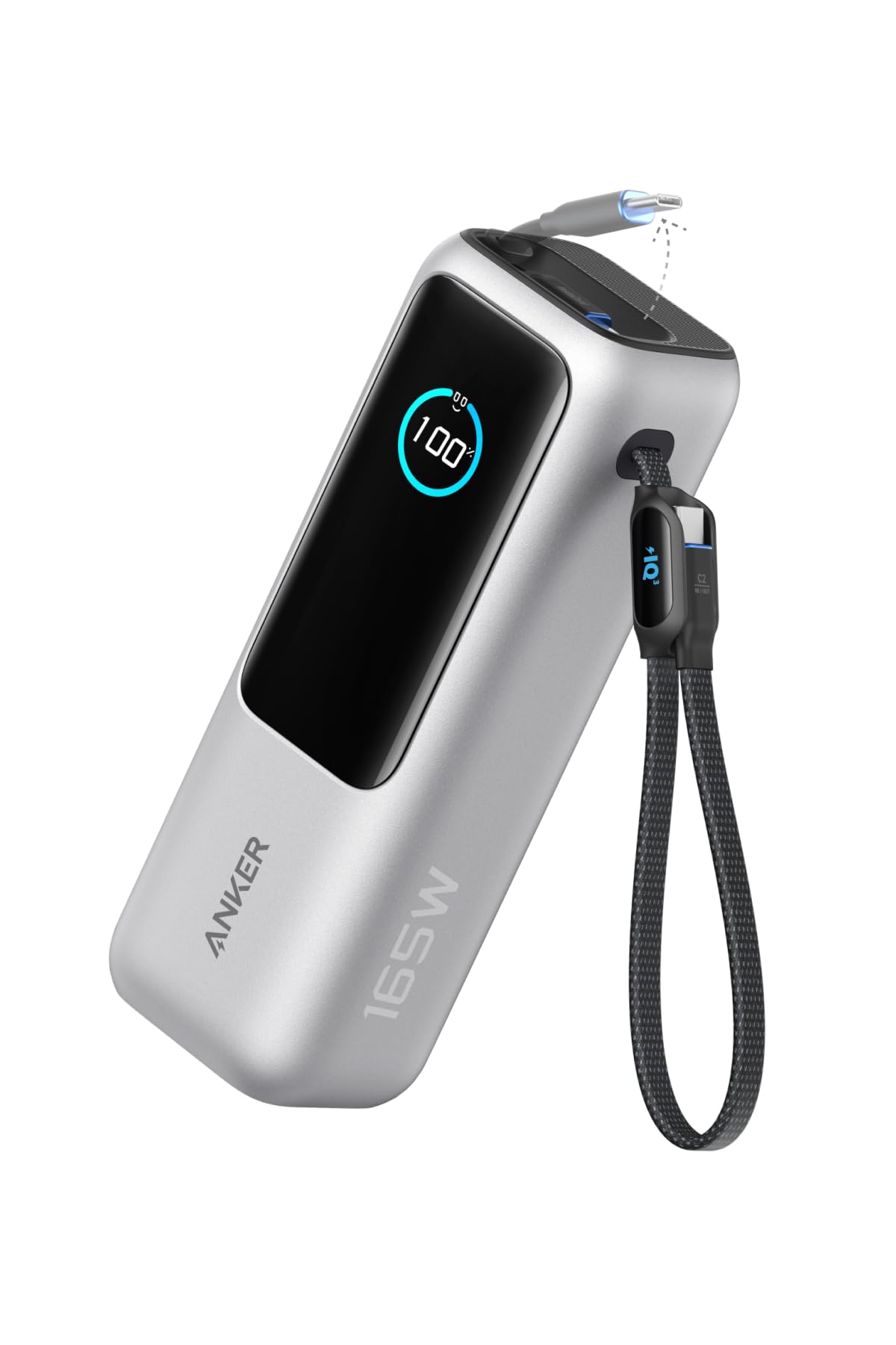 Anker Power Bank (25000mAh, Built-In & 巻取り式USB-Cケーブル) 【PD対応/PSE技術基準適合/USB-C入力対応 / 165W出力 MacBook PD対応Windows PC iPad Pro iPhone