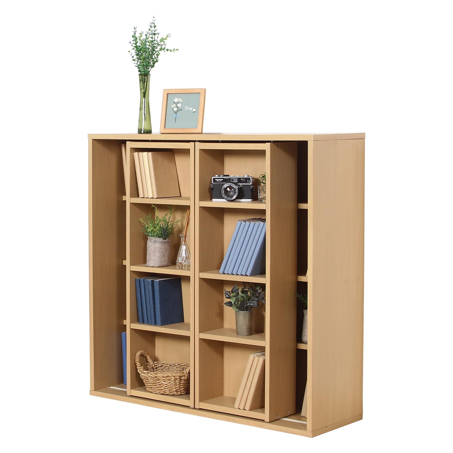 ダブルスライド収納棚 W90 ミディアムブラウン 本棚 スライド本棚 全段B6 幅90 ダブルスライド 2台セット CDラック